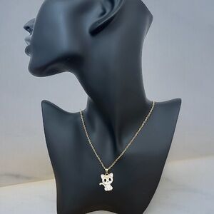 White Kitty Pendant Anime Cat Lover Charm with Gold Stainless Steel Necklace